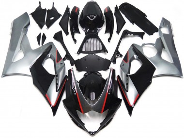 Black and Silver Gloss with Red 2005-2006 Suzuki GSXR 1000 Fairings Factory
