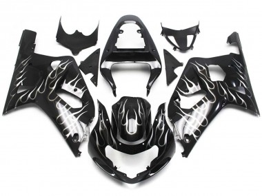 Black and White Gloss Flame 2001-2003 Suzuki GSXR 600-750 Fairings Factory