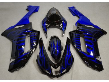 Gloss Black & Blue Flame 2007-2008 Kawasaki ZX6R Fairings Factory