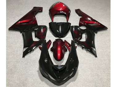 Gloss Black & Deep Red 2005-2006 Kawasaki ZX6R Fairings Factory