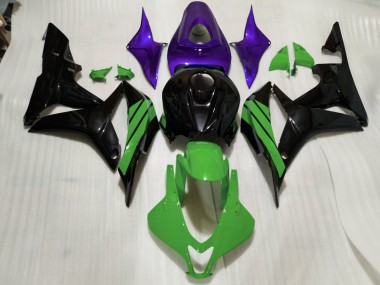 Gloss Black & Green and Purple Accents 2007-2008 Honda CBR600RR Fairings Factory