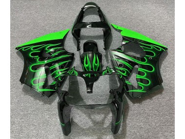 Gloss Black & Green Flame 2000-2002 Kawasaki ZX6R Fairings Factory