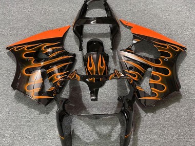 Gloss Black & Orange Flame 2000-2002 Kawasaki ZX6R Fairings Factory
