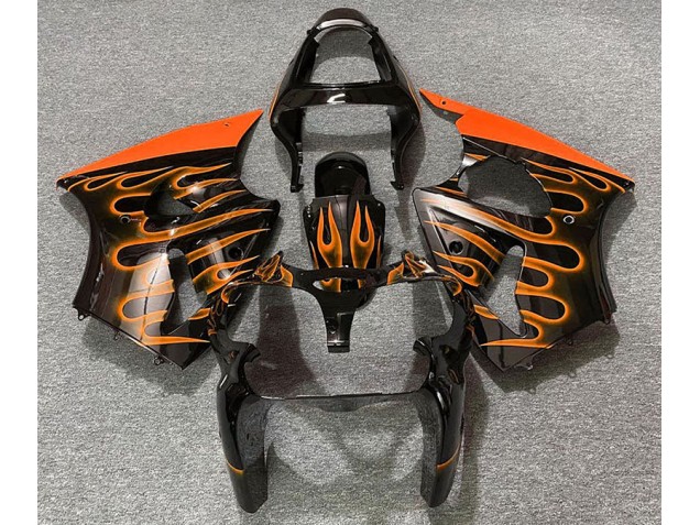 Gloss Black & Orange Flame 2000-2002 Kawasaki ZX6R Fairings Factory Gloss Black & Orange Flame 2000-2002 Kawasaki ZX6R Fairings Factory
