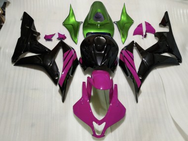 Gloss Black & Pink and Green Accents 2007-2008 Honda CBR600RR Fairings Factory