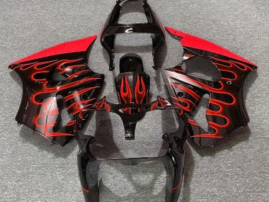Gloss Black & Red Flame 2000-2002 Kawasaki ZX6R Fairings Factory