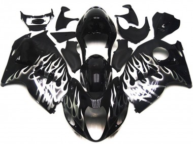 Gloss Black with Silver Flames 1997-2007 Suzuki GSXR 1300 Fairings Factory