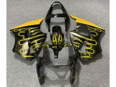 Gloss Black & Yellow Flame 2000-2002 Kawasaki ZX6R Fairings Factory