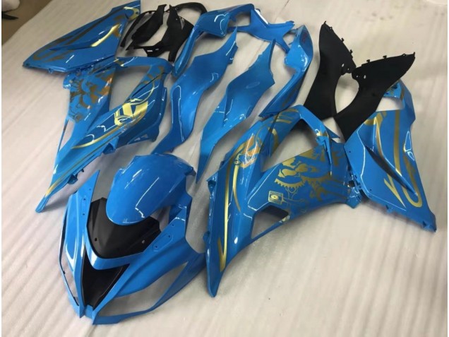 Gloss Blue with Gold 2016-2019 Kawasaki ZX10R Fairings Factory Gloss Blue with Gold 2016-2019 Kawasaki ZX10R Fairings Factory
