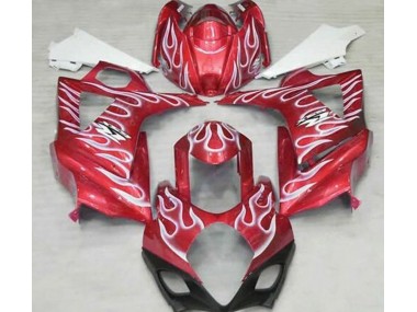 Gloss Red and White Flame 2007-2008 Suzuki GSXR 1000 Fairings Factory