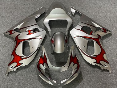 Gloss Silver & Red 2001-2003 Suzuki GSXR 600-750 Fairings Factory