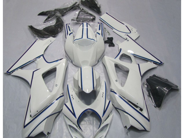 Gloss White Blue Pin Stripe 2007-2008 Suzuki GSXR 1000 Fairings Factory