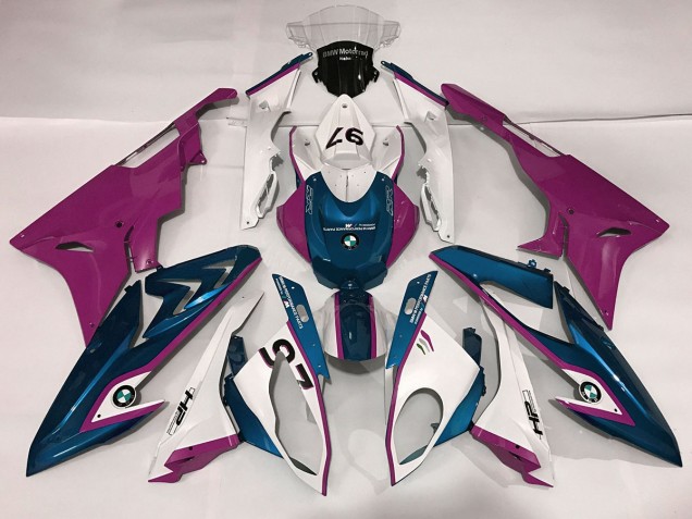 Gloss White & Pink and Blue 2009-2018 BMW S1000RR Fairings Factory Gloss White & Pink and Blue 2009-2018 BMW S1000RR Fairings Factory
