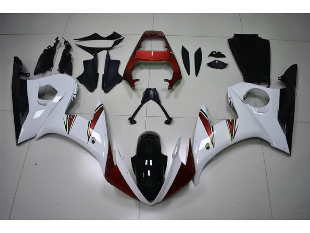 Gloss White & Red Accents 2003-2005 Yamaha R6 Fairings Factory Gloss White & Red Accents 2003-2005 Yamaha R6 Fairings Factory