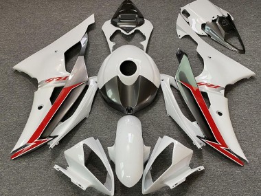 Gloss White Silver and Red 2008-2016 Yamaha R6 Fairings Factory