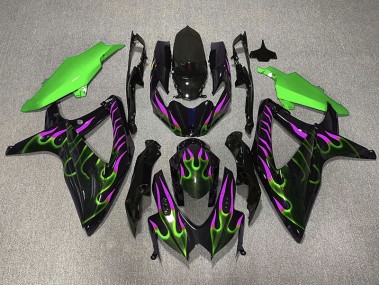 Green and Magenta Flame 2008-2010 Suzuki GSXR 600-750 Fairings Factory