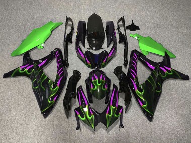 Green and Magenta Flame 2008-2010 Suzuki GSXR 600-750 Fairings Factory