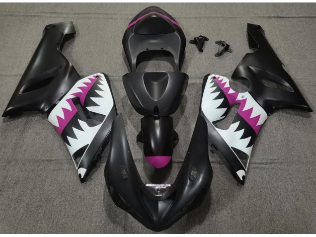 Matte Black and Pink Shark 2005-2006 Kawasaki ZX6R Fairings Factory Matte Black and Pink Shark 2005-2006 Kawasaki ZX6R Fairings Factory