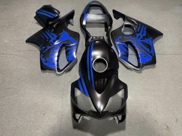 Matte Black & Blue Skull 2001-2003 Honda CBR600 F4i Fairings Factory Matte Black & Blue Skull 2001-2003 Honda CBR600 F4i Fairings Factory