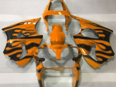 Orange & Black Flame 2000-2002 Kawasaki ZX6R Fairings Factory