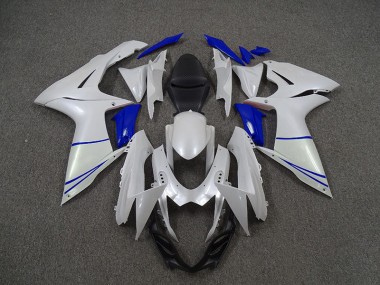 Pearl White and Dark Blue 2011-2020 Suzuki GSXR 600-750 Fairings Factory