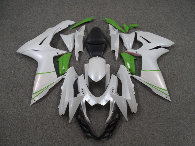 Pearl White and Green 2011-2020 Suzuki GSXR 600-750 Fairings Factory Pearl White and Green 2011-2020 Suzuki GSXR 600-750 Fairings Factory