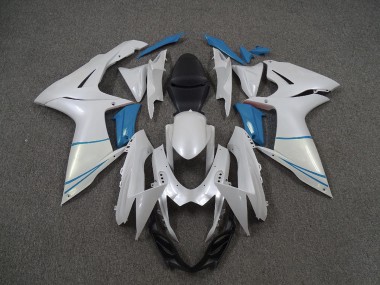Pearl White and Light Blue 2011-2020 Suzuki GSXR 600-750 Fairings Factory