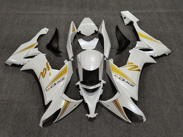Pearl White & Gold 2008-2010 Kawasaki ZX10R Fairings Factory Pearl White & Gold 2008-2010 Kawasaki ZX10R Fairings Factory