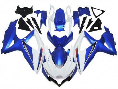Shining Gloss White With Silver and blue 2008-2010 Suzuki GSXR 600-750 Fairings Factory