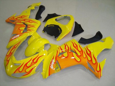 Yellow Orange Flame 2006-2007 Kawasaki ZX10R Fairings Factory